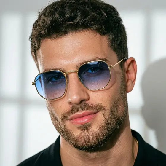 Oculos de Sol Azul Degrade Dourado Premium Original Classico Blogueira uv400 Feminino Masculino