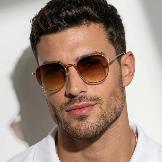 Oculos de Sol Redondo Rose Gold Marrom Degrade Premium Classico Tendencia uv400 Masculino Feminino