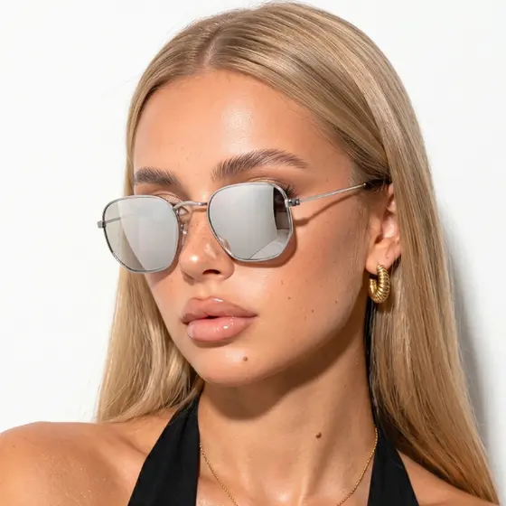 Oculos de Sol Hexagonal Prata Espelhado Classico Premium Original Vintage uv400 Feminino Masculino