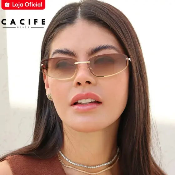 Oculos de Sol Oval Premium Dourado Marrom Degrade Virginia Blogueira Tendencia uv400 Feminino