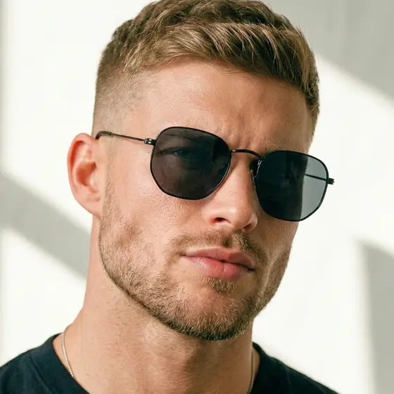 Óculos de Sol Hexagonal Preto Premium Metal Fino Classico Vintage uv400 Masculino Feminino