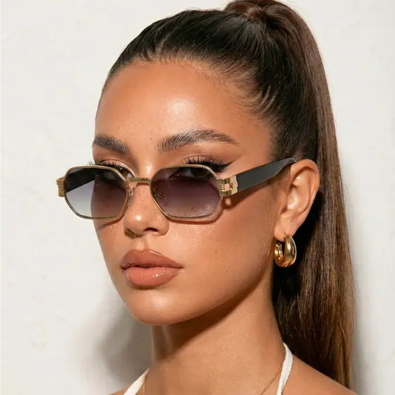 Oculos de Sol Dourado Retangular Premium Vintage Classico Tendencia Blogueira uv400 Feminino