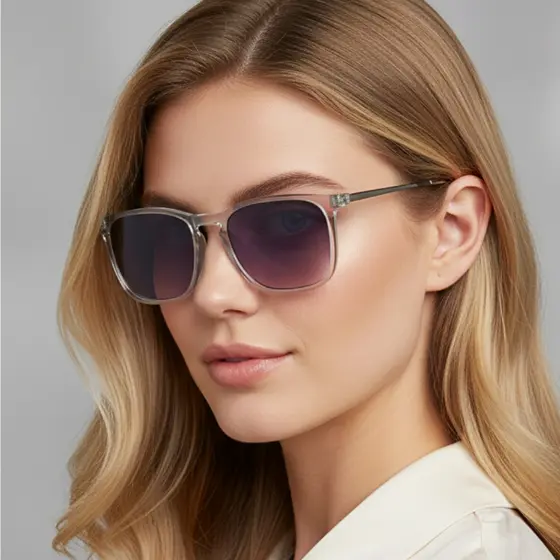 Óculos de Sol Quadrado Feminino Premium Cinza Cristal Transparente Blogueira Classico uv400 Unissex