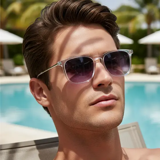 Óculos de Sol Quadrado Cristal Transparente Degradê Premium Retro Italiano uv400 Masculino Feminino
