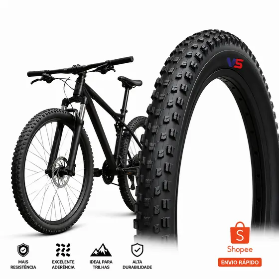 Pneu Bicicleta Aro 26x1.90 Montu Vulcanbor Trilhas Moderadas e Pesadas Dianteiro/Traseiro 1 unidade