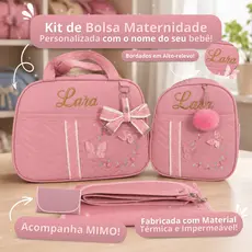 Kit Mala Bolsa Maternidade Personalizado com Nome do bebê Borboletas 3D para Menina