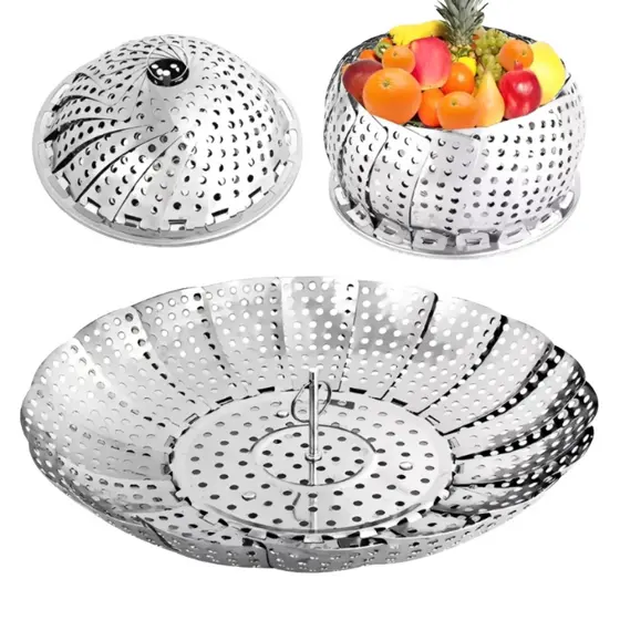 Cesto De Cozimento a Vapor Legumes Inox Panela Vaporeira Verduras Cozinha Dieta Alimentação Saudavel Multifuncional