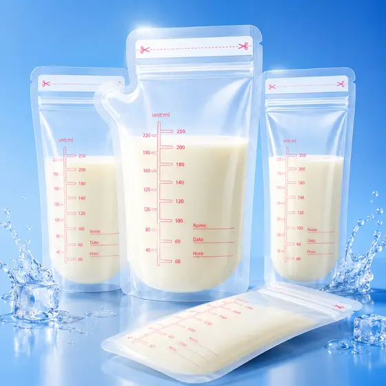 Kit com 10/20/30 Sacos para Armazenamento de Leite Materno/Sucos/Frutas Zip Lock Seguro e Multifuncional