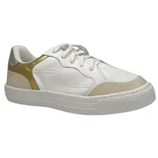 Tênis Couro Feminino Cival Shoes Colors Branco Com Dourado