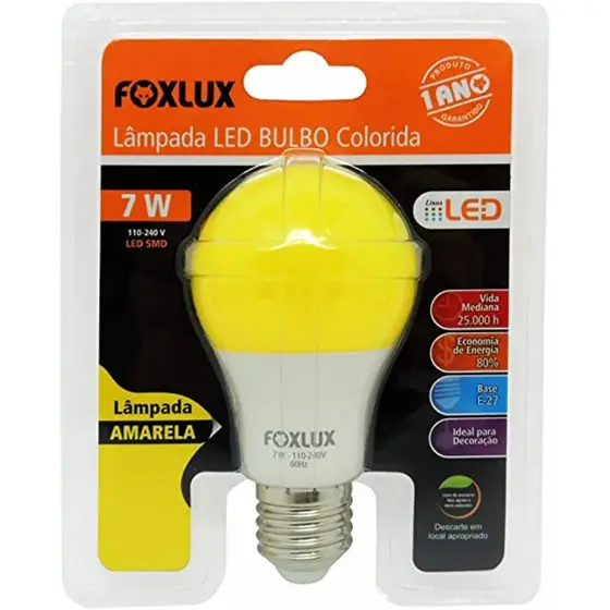 LAMPADA LED BULBO 7W AMARELA BIV FOXLUX