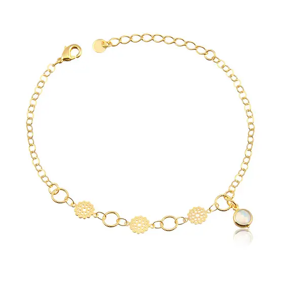 Pulseira Chapinha Flor / Círculo Trabalhado Detalhe Pedra Redonda (18Cm)