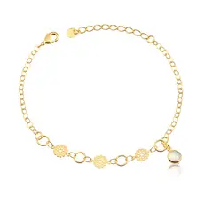 Pulseira Chapinha Flor / Círculo Trabalhado Detalhe Pedra Redonda (18Cm)