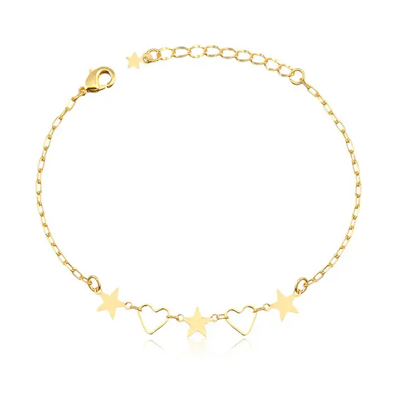 Pulseira Chapinha Estrelas Detalhe Coração Vazado  (17Cm)