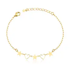 Pulseira Chapinha Estrelas Detalhe Coração Vazado  (17Cm)