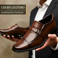 Sapato Social Masculino Moderno Couro Legítimo Bico Quadrado Alta Durabilidade