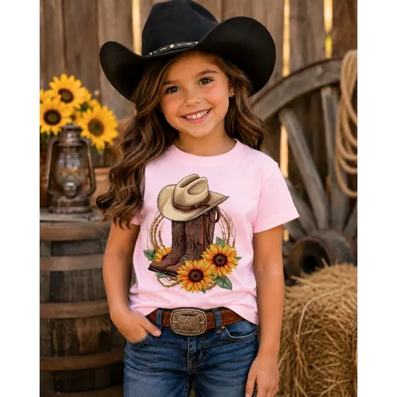 Camiseta Country Infantil Menina Cowgirl Moda Agro Rodeio em Algodão