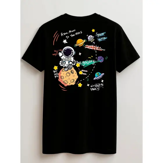 Camisa Infantil Juvenil 100 Algodão Astronauta Galaxy Espaço