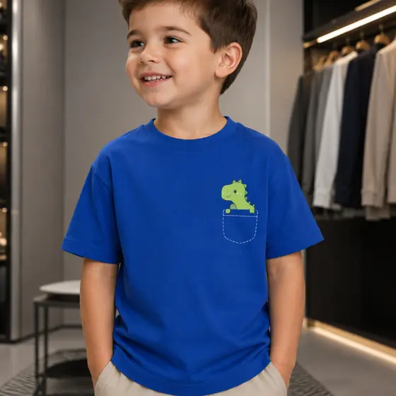 Camiseta Infantil Menino Dinossauro Em Algodão