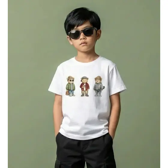 Camiseta Infantil T-shirt Estampa Ursos Estilosos Lançamento