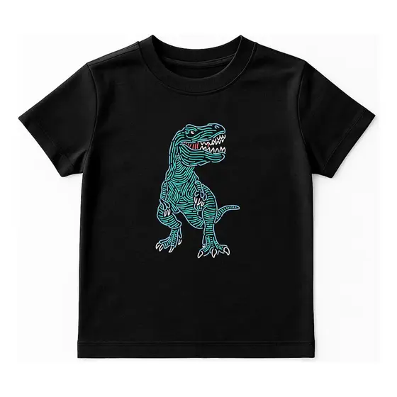 Camiseta Infantil Unissex Estampada Neon Dino Algodão Casual