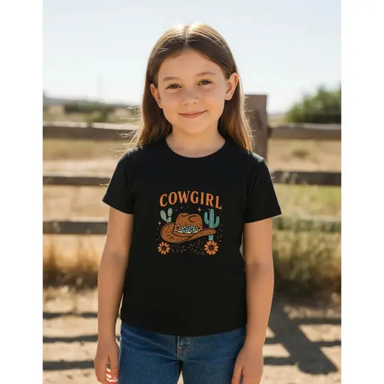 Camiseta Cowgirl Menina Chapeu Boiadeira Cavalo Infantil