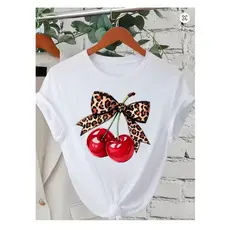 Tshirt Feminina Cereja Oncinha Estilosa Estampada Lançamento Camiseta 100% Algodão Camisetão Camisa Oversized Plus Size