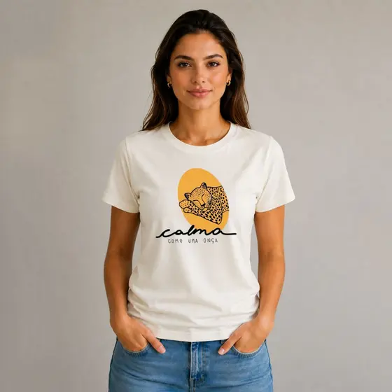 Camiseta Calma Como uma onça Estampada feminina PP ao G3
