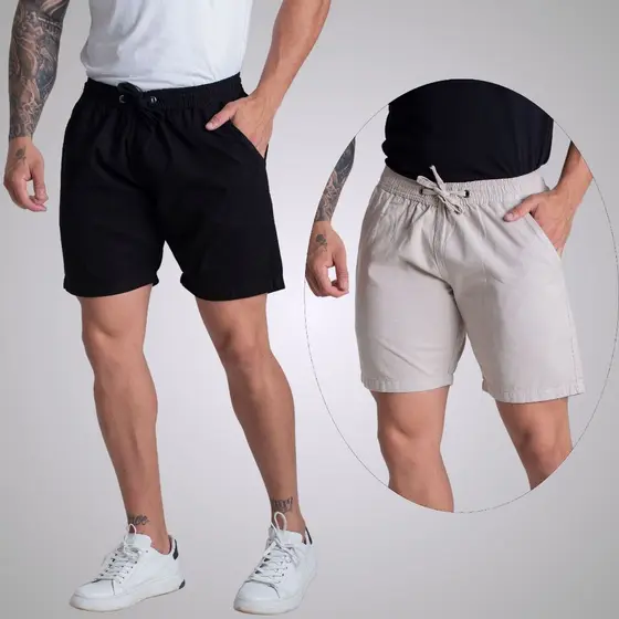 Kit 2 Shorts Sarja Brim Bermuda Mauricinho Curta Masculina