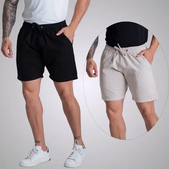 Kit 2 Shorts Mauricinho Masculino Sarja Brim Bermuda.
