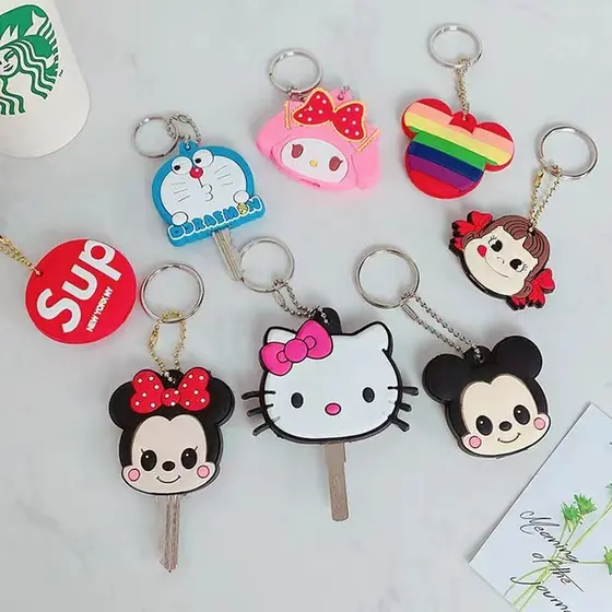 Capas De Chave De Gato Cartoon Para Mulheres Chaveiro Minnie Ponto De Silicone Anime De Carro Porta-Ané