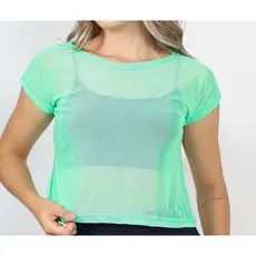 Croped Feminino Tule Academia Com Manga Confortavel Transparente