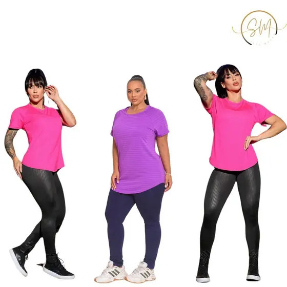 Kit 3 Blusa Long Line Dray  Feminina Academia Tampa Frente Costa