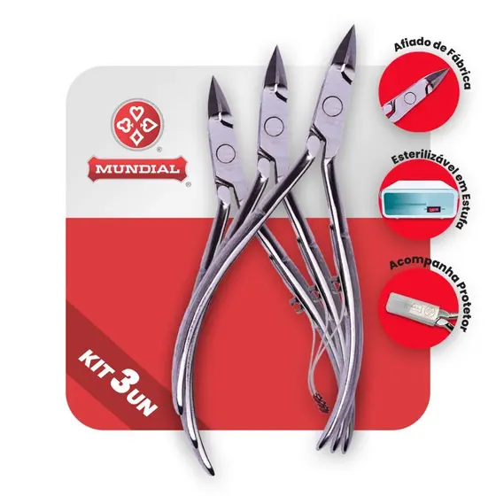 Kit Alicate De Cutícula Mundial 522C - 3 Unidades