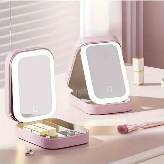 Estojo Maquiagem Espelho Luz Led Portátil Organizador Viagem