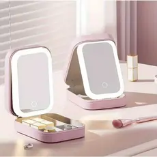 Estojo Maquiagem Espelho Luz Led Portátil Organizador Viagem