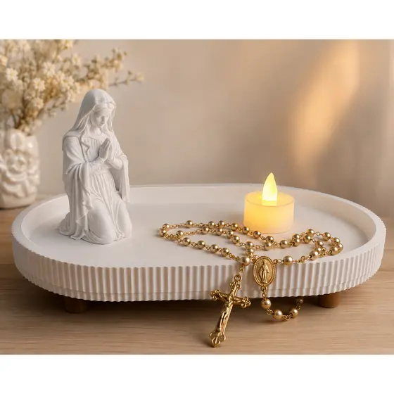 Porta Terço Nossa Senhora com Bandeja | Decoração Religiosa para Lar e Oração, Organizador Religioso Premium Fé PREMIUM.