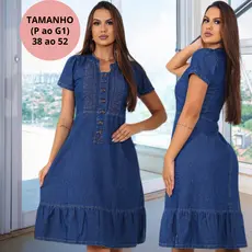 Vestido Jeans Feminino Vestido Midi Elegante Rodado De Manga