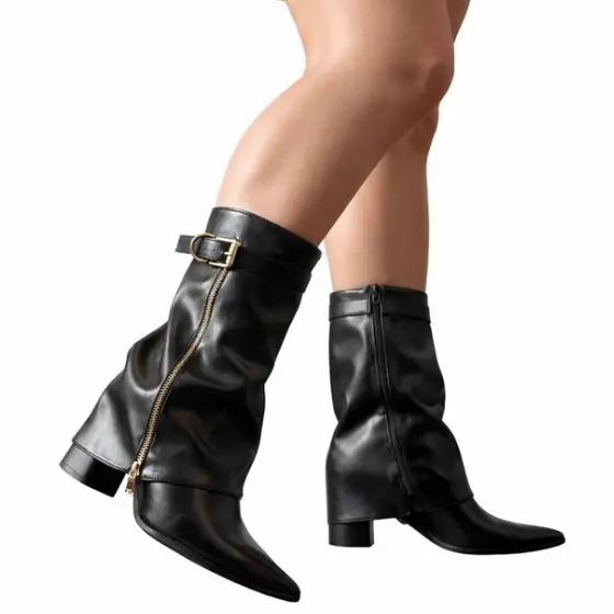 Bota Feminina Cano Médio Salto Bloco Alto Elegante Ramarim 2658131