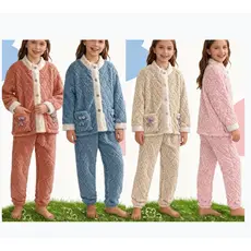 Pijama Infantil Peluciado Grosso Inverno Conjunto Casaco Com Botões E Calça Macio Quente Ideal Para Dias Frios