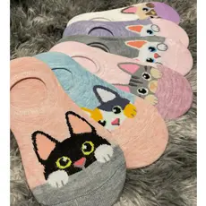 KIT Pares Meias Feminina Invisível Estampada Bichinho Algodão Gatinho Sapatilha Conforto