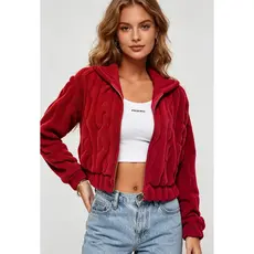Casaco Jaqueta Feminina Peluciada Cropped Com Capuz E Zíper Inverno Quentinho Tecido Macio Estilo Urbano Fashion