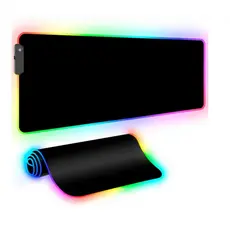 Mousepad Gamer Extra Grande 80x30cm com Iluminação LED RGB, Design Preto Liso, Base Antiderrapante e Speed Surface