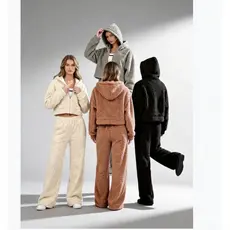 Conjunto Moletom Feminino Inverno Peluciado Jaqueta Com Capuz E Calça Roupa De Frio Confortável Casual