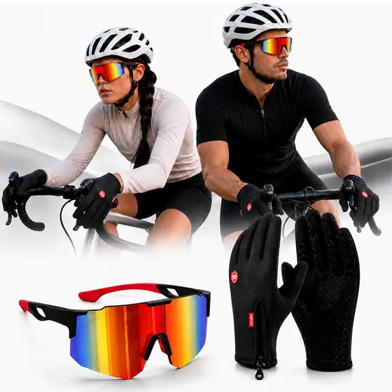 Kit Luva Unissex Impermeável e Óculos Sol Ciclismo