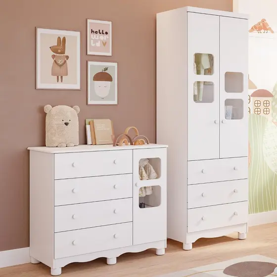 Quarto de Bebê Completo Guarda Roupa Uli 2 Portas Cômoda Uli 100% MDF