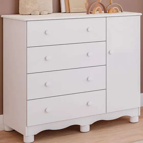 Cômoda Infantil 4 Gavetas 1 Porta Lisa Junior 100% MDF Faura