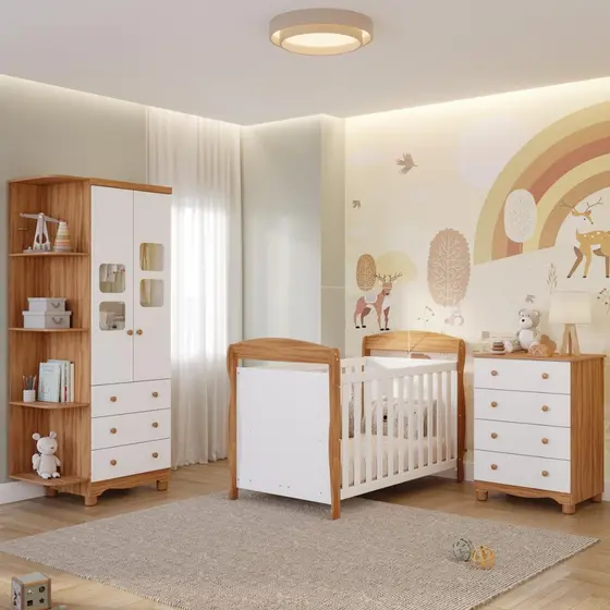 Quarto Bebê Completo Berço Americano Marquesa Guarda Roupa Uli 2Portas Prateleiras Gaveteiro 100%MDF