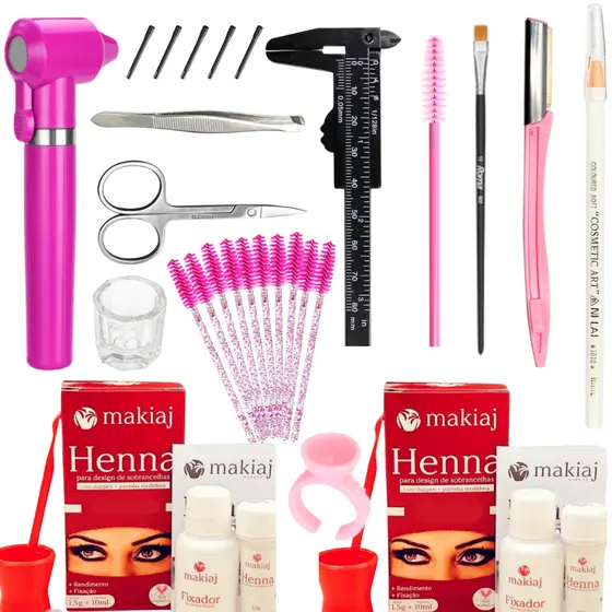 Kit Design Sobrancelha Profissional Henna Castanho Claro e Escuro Makiaj Mixer