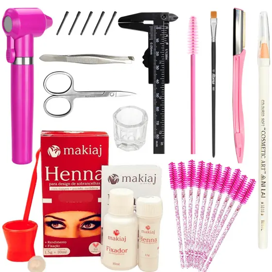 Kit profissional designer de sobrancelhas henna paquimetro e acessórios pronta entrega