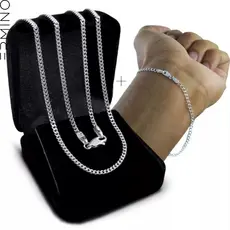 Kit Conjunto Corrente + Pulseira Prata 925 Legítima Grumet Masculina 60cm 70cm Escama De Peixe 2mm